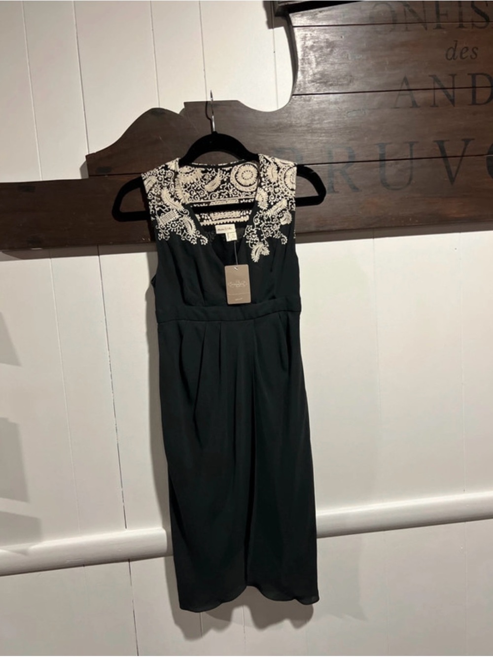 Anthropologie Sleeveless Black Dress with Cream Lace Women's Dress